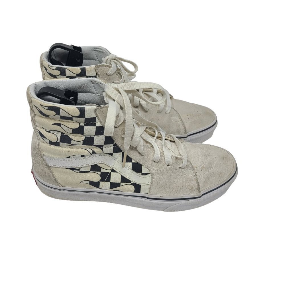 Vans off The Wall Sk8 Hi Checkerboard Flames M6.5 /w8 Black/White‎ Shoes Suede